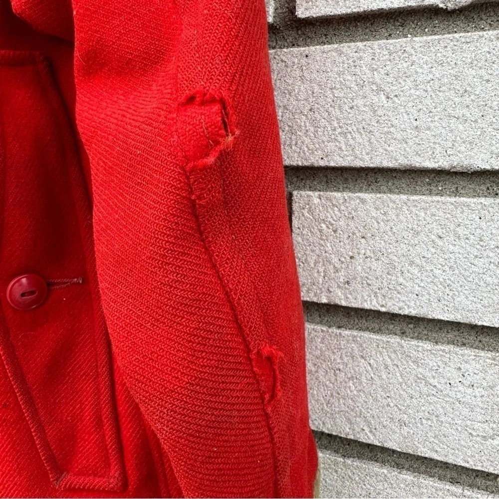Vintage Woolrich Red Wool Boy Scouts Jacket Sz 10 Smokey Bear Patch Broken Zip